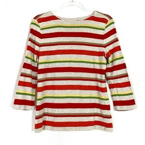 Talbots | 3/4 Sleeve Tee Shirt Oatmeal Red Stripe 100% Cotton Womens Large